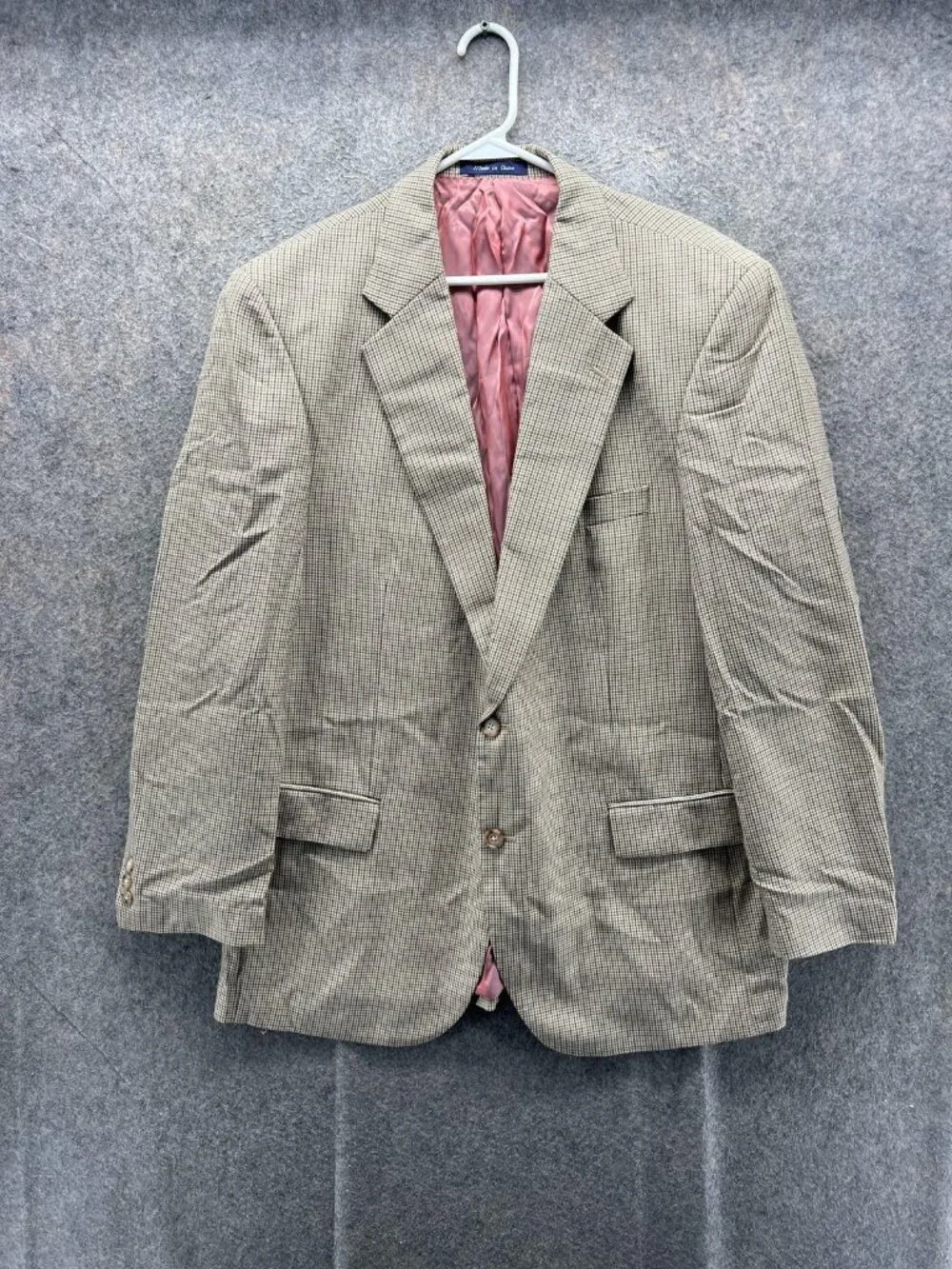 Alan Flusser Blazer Mens 44R Beige Check Wool Sport Coat Jacket Business Casual
